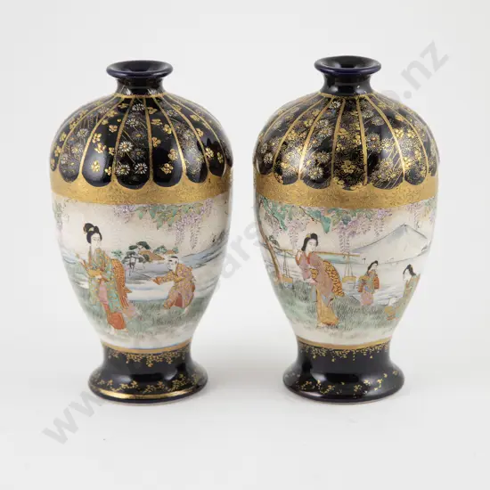 Pair Early C20th Satsuma Specimen Vases