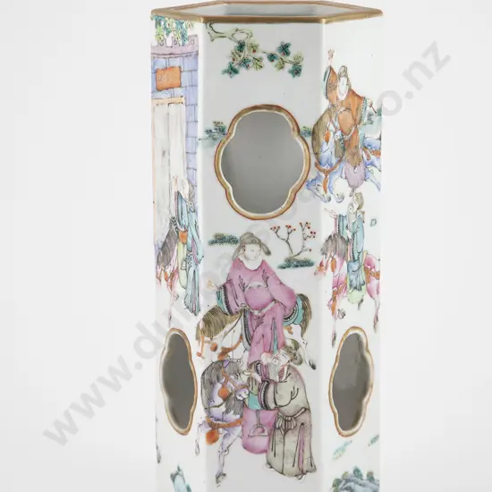 C19th Cantonese Export Hexagonal Brush Vase