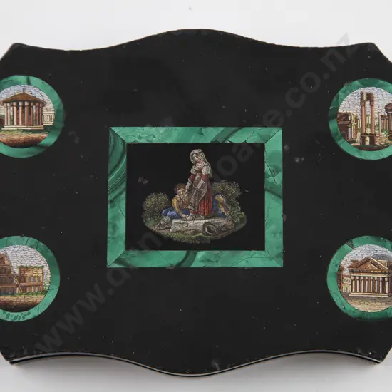 Late C19th Grand Tour black Marble & Micro Mosaic Plaque