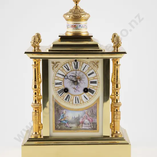 Japy Freres Gilt Bronze Ormolu & Sevres Style Porcelain Mantle Clock