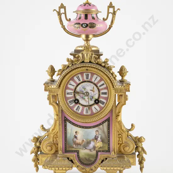 C19th French Ormolu & Sevres Style Porcelain Mantle Clock