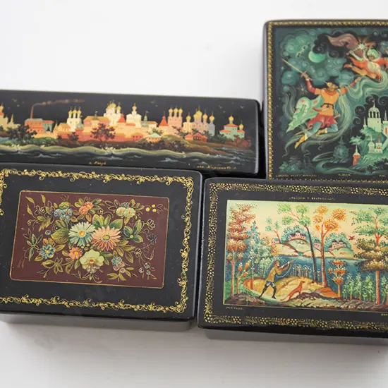Four modern Russian Lacquer Boxes