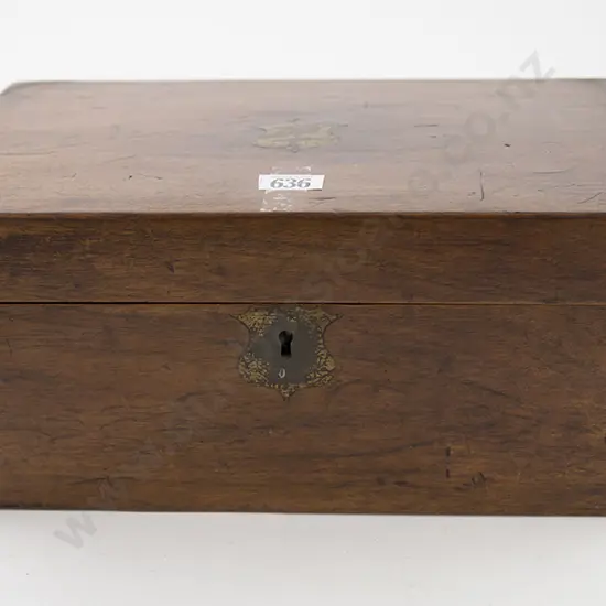 Vict Walnut & Brass Bound Portable Writing Box