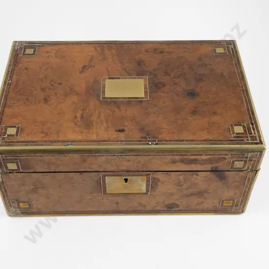 Vict Burr Walnut & brass Bound Portable Writing Box