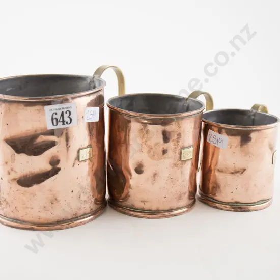 Set of Three Antique Graduated Copper Measures