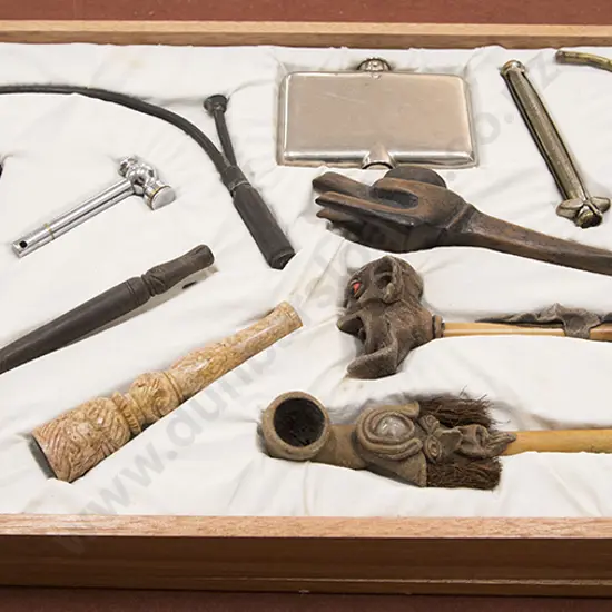 Cased Display Of 10 various Pipes & Accessories