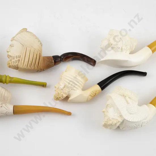 Cased Display Of 6 Meerschaum Pipes