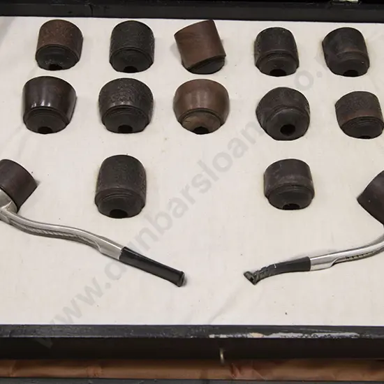 Cased Display Of 15 Wooden Bowl Pipes