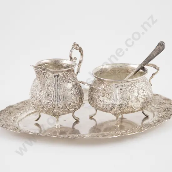 .800 Silver Sugar & Cream On Stand