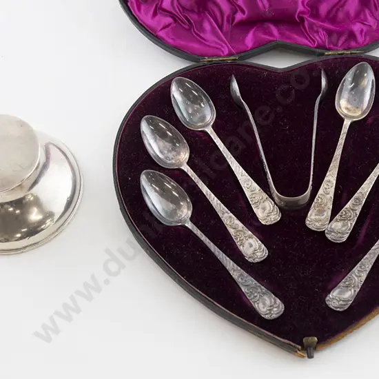 Six Cased Vict S/S Teaspoons & Tongs