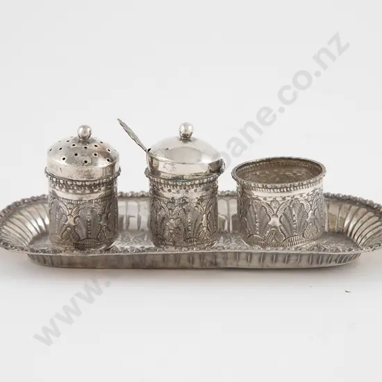 Small Eastern Silver 5 piece Cruet Set