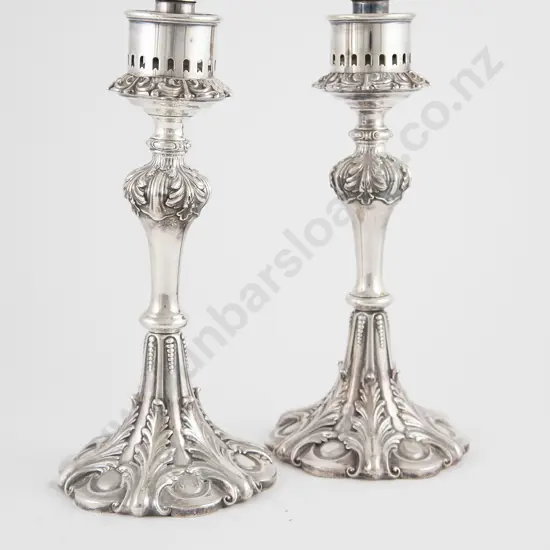 Pair Of Heavy Cast S/P Candlesticks