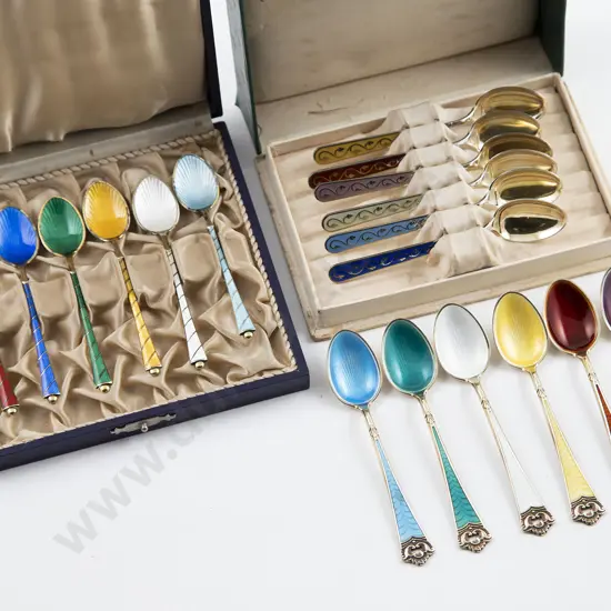 Three Sets of Scandinavian S/S Gilt Coffee Spoons