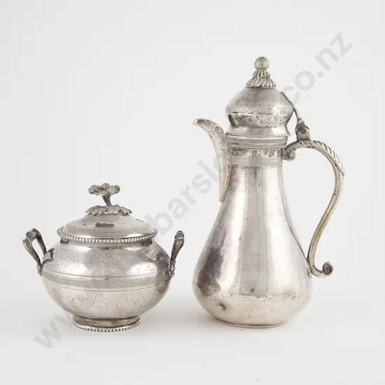 Eastern Silver Coffee Pot & two handled lidded sugar bowl