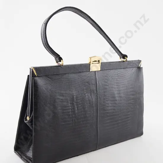 Vintage Mid C20th Black Lizard Handbag