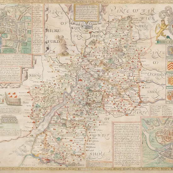 Antique Speed Hand Coloured Map of Glocestershire