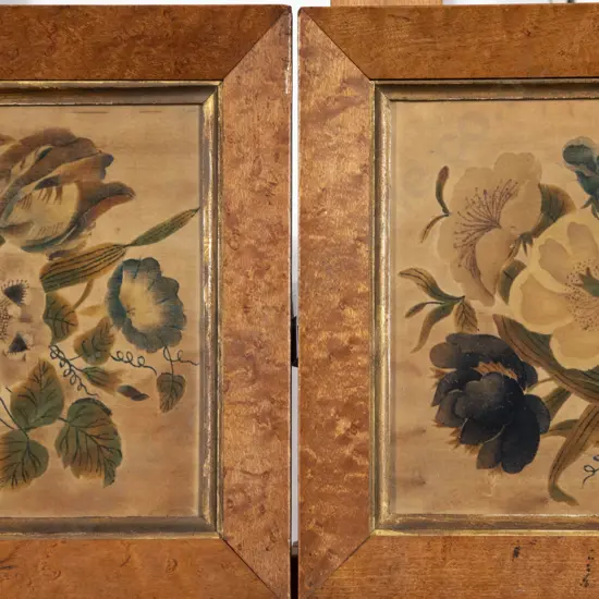 Pair Victorian Botanical Studies on Velvet