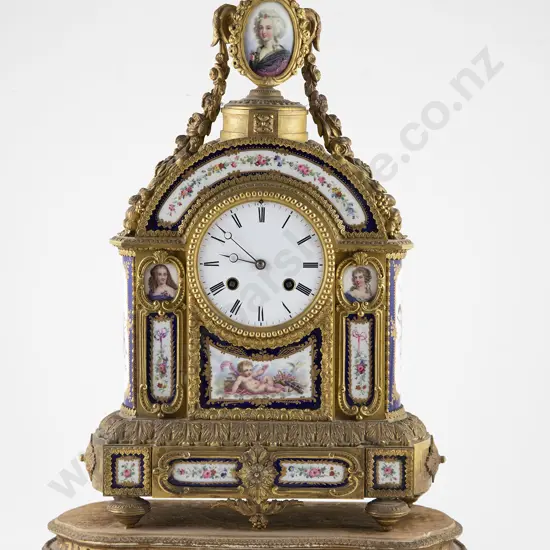 C19th French Ormolu and Sevres Style Porcelain Mantel Clock