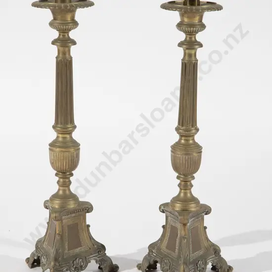 Pair of Large Victorian Brass Ecclesiastical Candlesticks