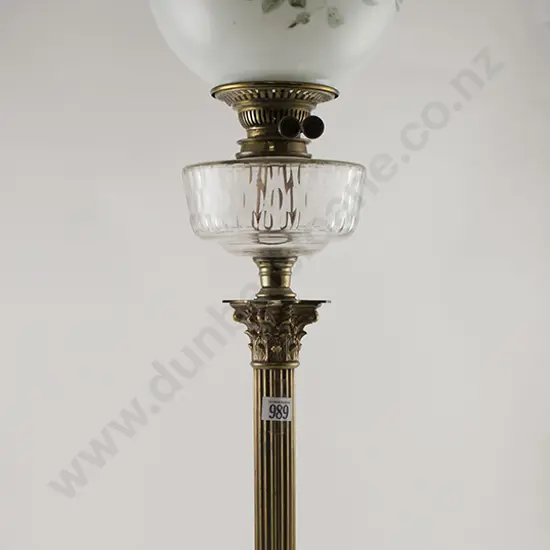 Victorian Brass Corinthian Column Kerosene Lamp