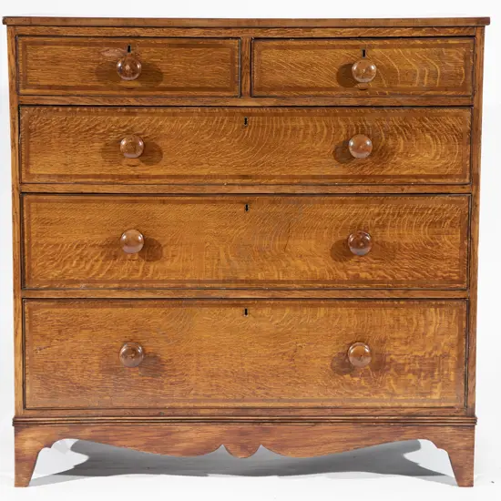 Geo III Oak and Mahogany Crossbanded Flat Front Chest