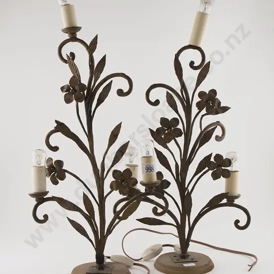 Pair of Gilded Wrought Metal Table Lamps