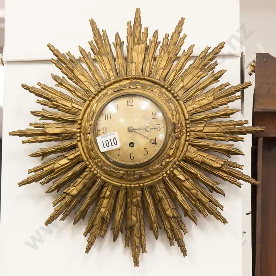 Antique Giltwood Sunburst Wall Clock