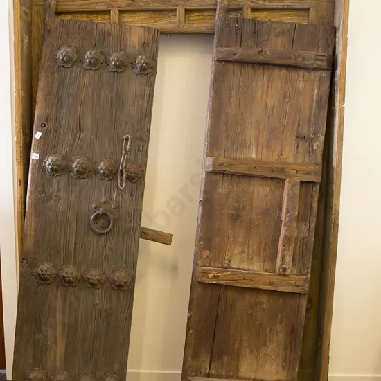 Large Pair of Antique Vietnamese Wooden Doors and Surround