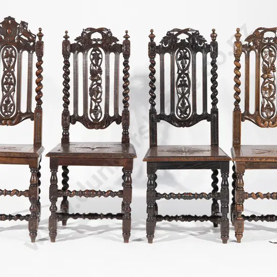 Composed Set of Four Late Victorian Oak Dining Chairs
