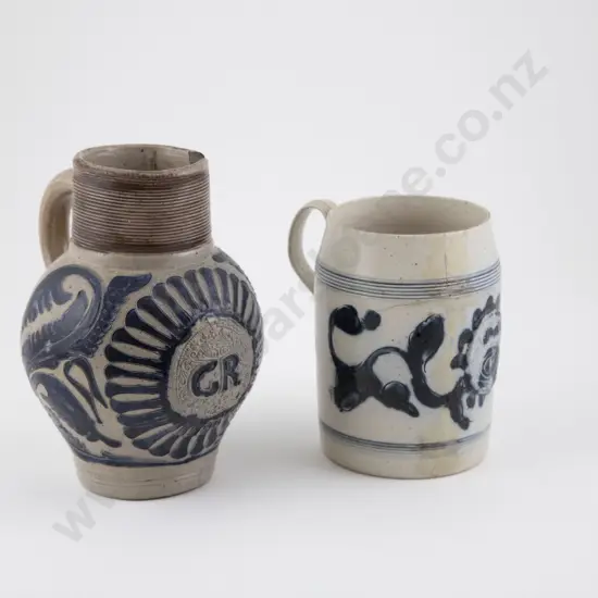 Mid C18th German Westerwald Salt Glaze Jug & Tankard