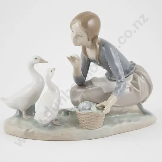 Lladro Figure Girl Feeding Geese