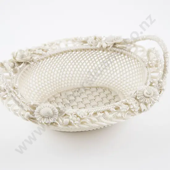 Fine Belleek Oval Two Handled Basket