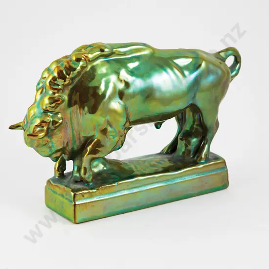 Zsolnay (Hungary)  Green Iridescent Bison Figure