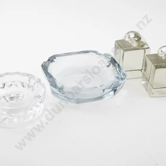 Pair Finnish Glass Cube Bookends together with Kosta heavy glass ashtray and other (chips) 10cm height