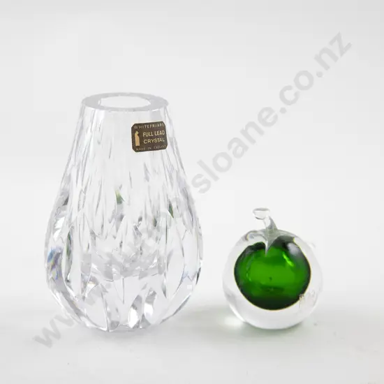 Whitefriars Lead Crystal Bud Vase and Kosta 'apple' scent flask 11.5cm
