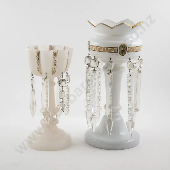 Two Vict White Opaque Glass Lustres