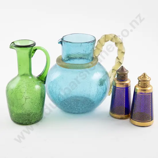 Victorian Blue Crackle Glass Jug