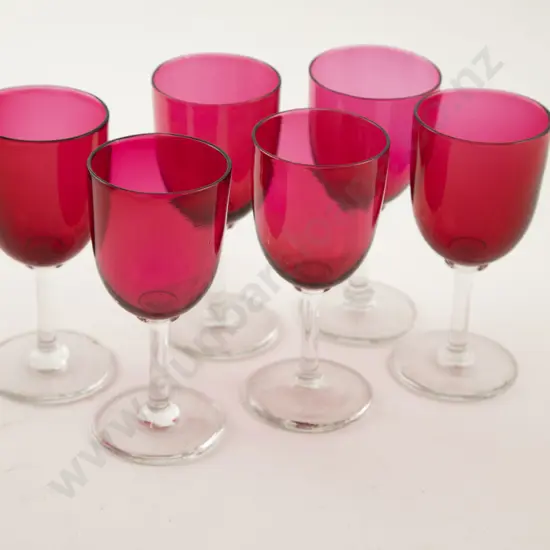 Six Victorian Cranberry Wine Glasses