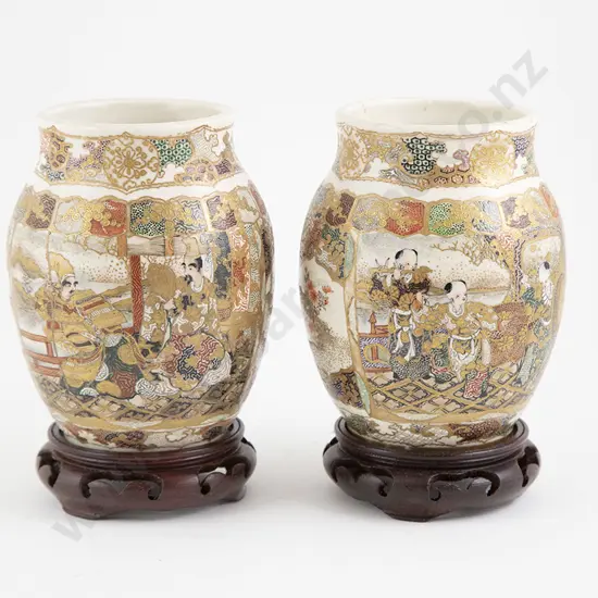 Pair Japanese Satsuma Ovoid Vases