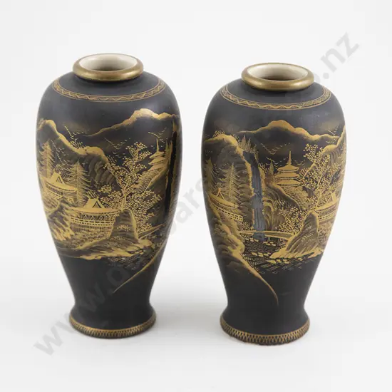 Pair Japanese Satsuma Ovoid Vases