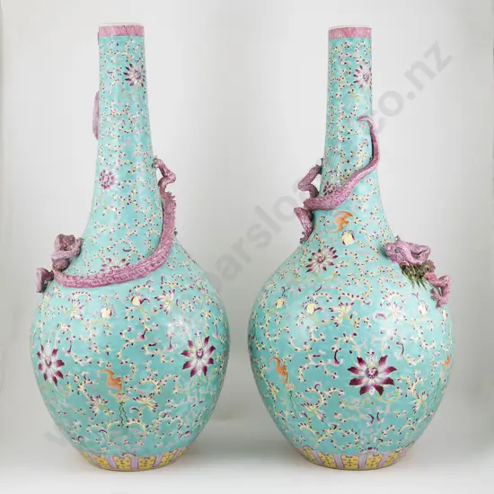 Pair Large C20th Chinese Famille Rose Vases