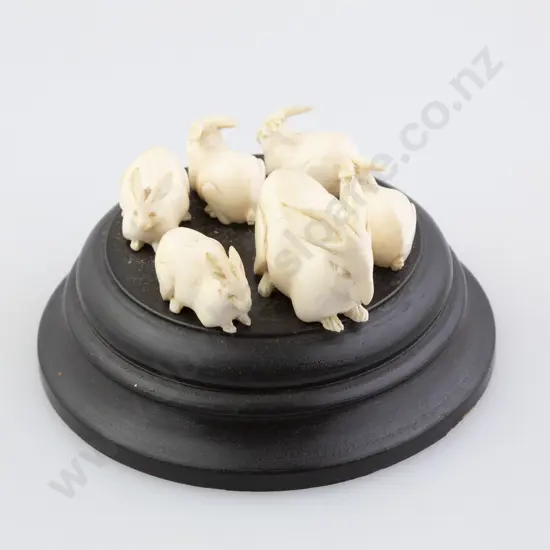 Six Small Carved Ivory Rabbits