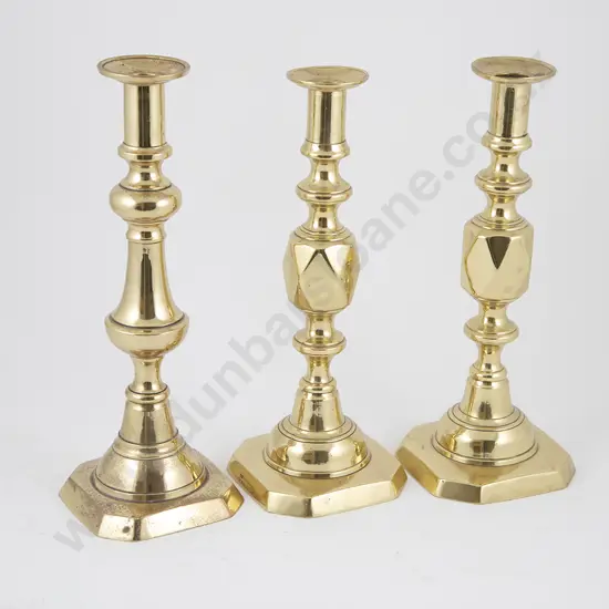 Pair Late Victorian Brass Queen of Diamonds Candlesticks
