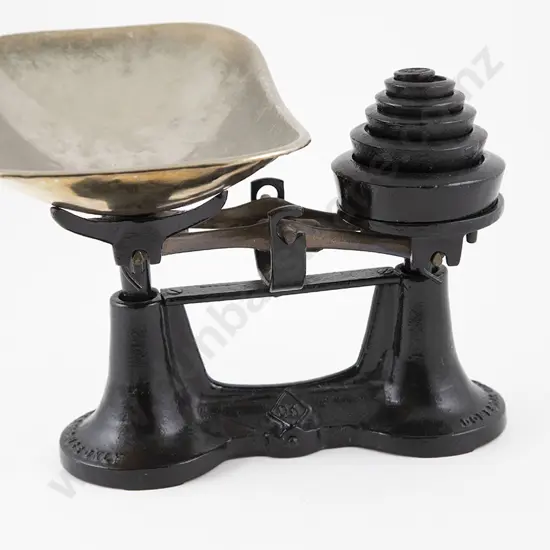 Set Of Vintage Cast Metal Kitchen Scales & Weights