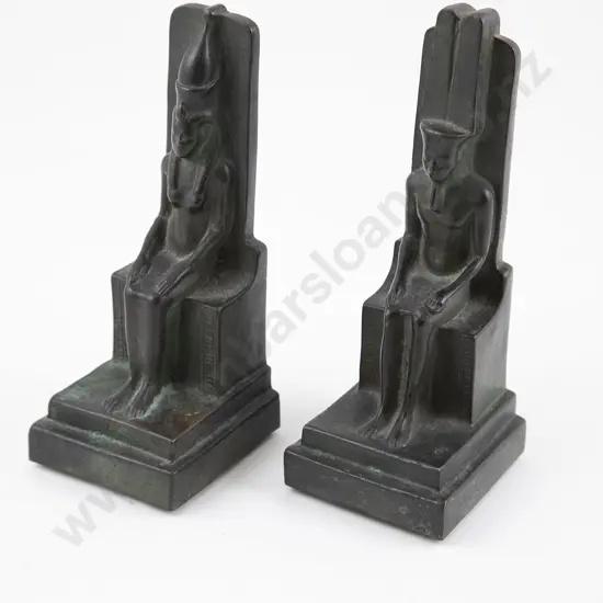 Pair Of Bronze Seated Egyptian God Bookends