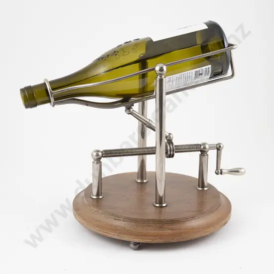 Oak & Chromed Steel Wine Bottle Pourer