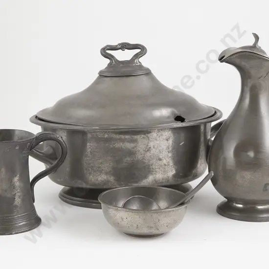 C19th Pewter Two Handled Soup Tureen by Shaw & Fisher