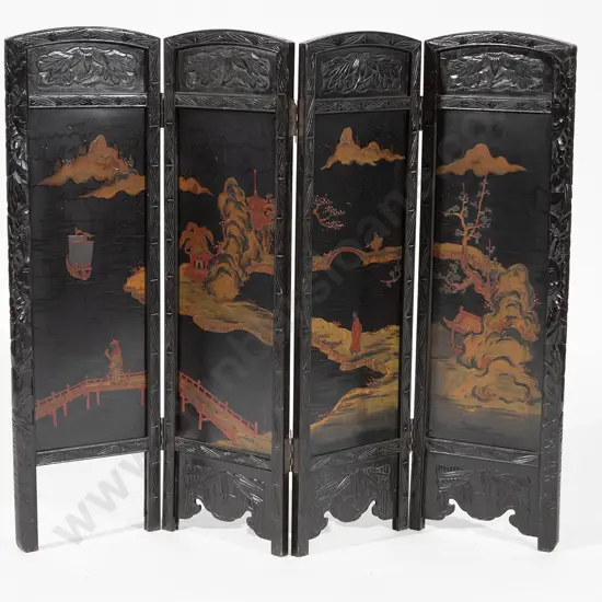 Japanese Ebonised Four Panel Folding Screen