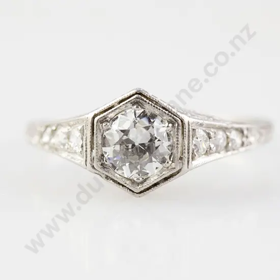 All Platinum Art Deco Solitaire Diamond Ring