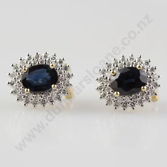 Pair 18ct Sapphire & Diamond Cluster Earrings
